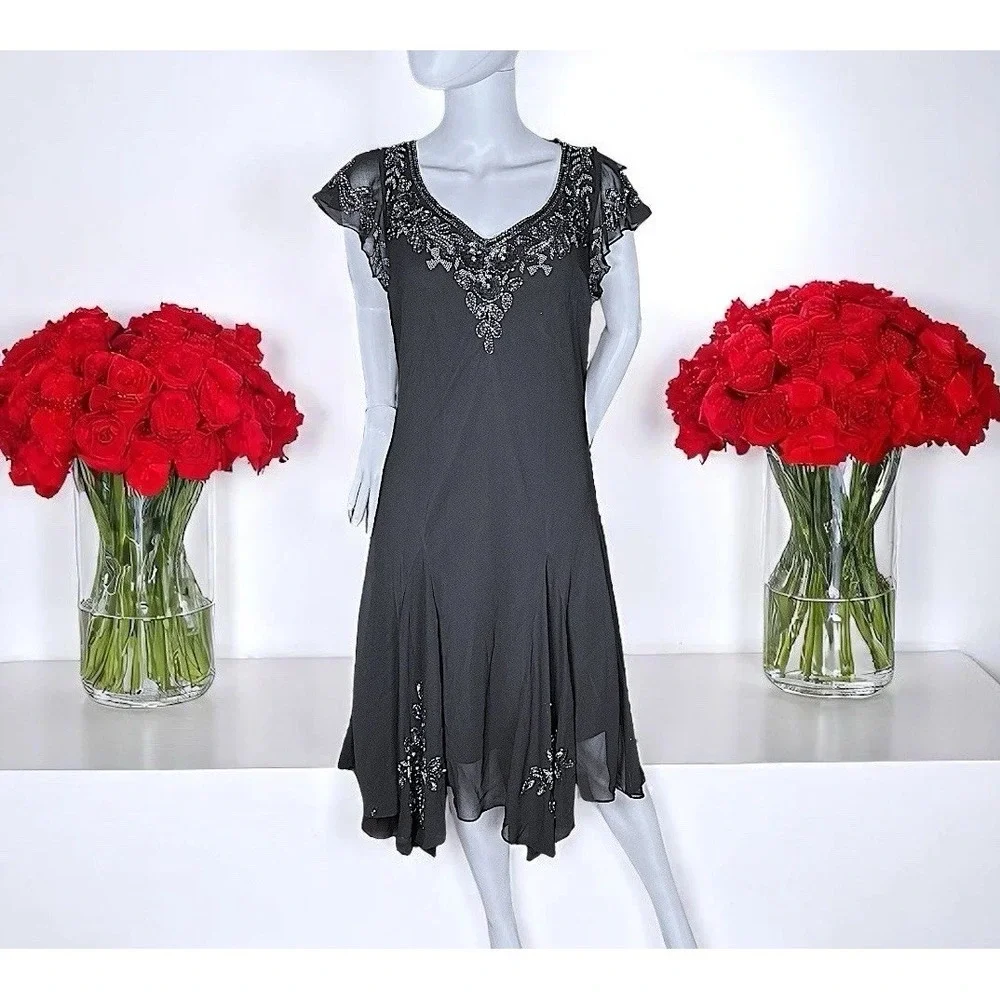 J Kara Women's Elegant Black Embellished Cocktail Formal Dress Size 12 NWT! - Picture 1 of 3